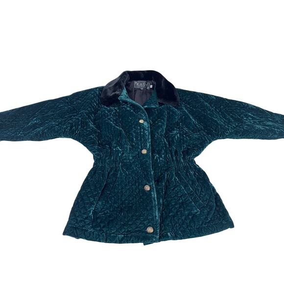 "KAOS" Green Vintage Y2K Velvet Coat Made In USA Faux Fur Collar SZ S PLZ READ - Picture 12 of 13